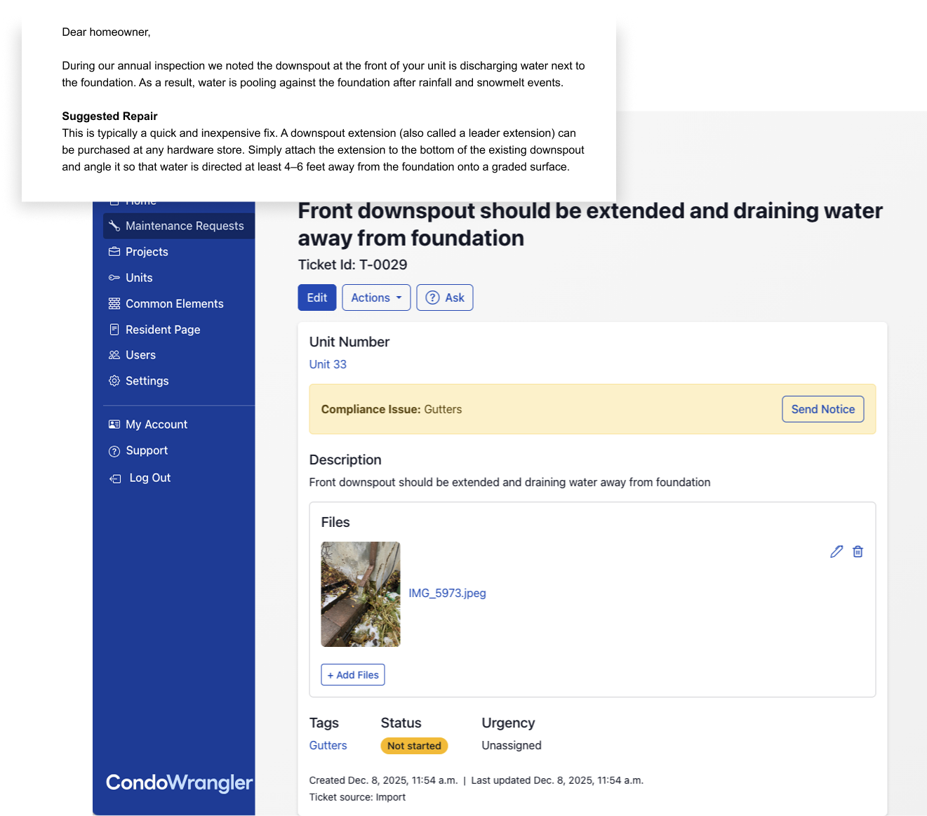 CondoWrangler email-to-issue tracking dashboard
