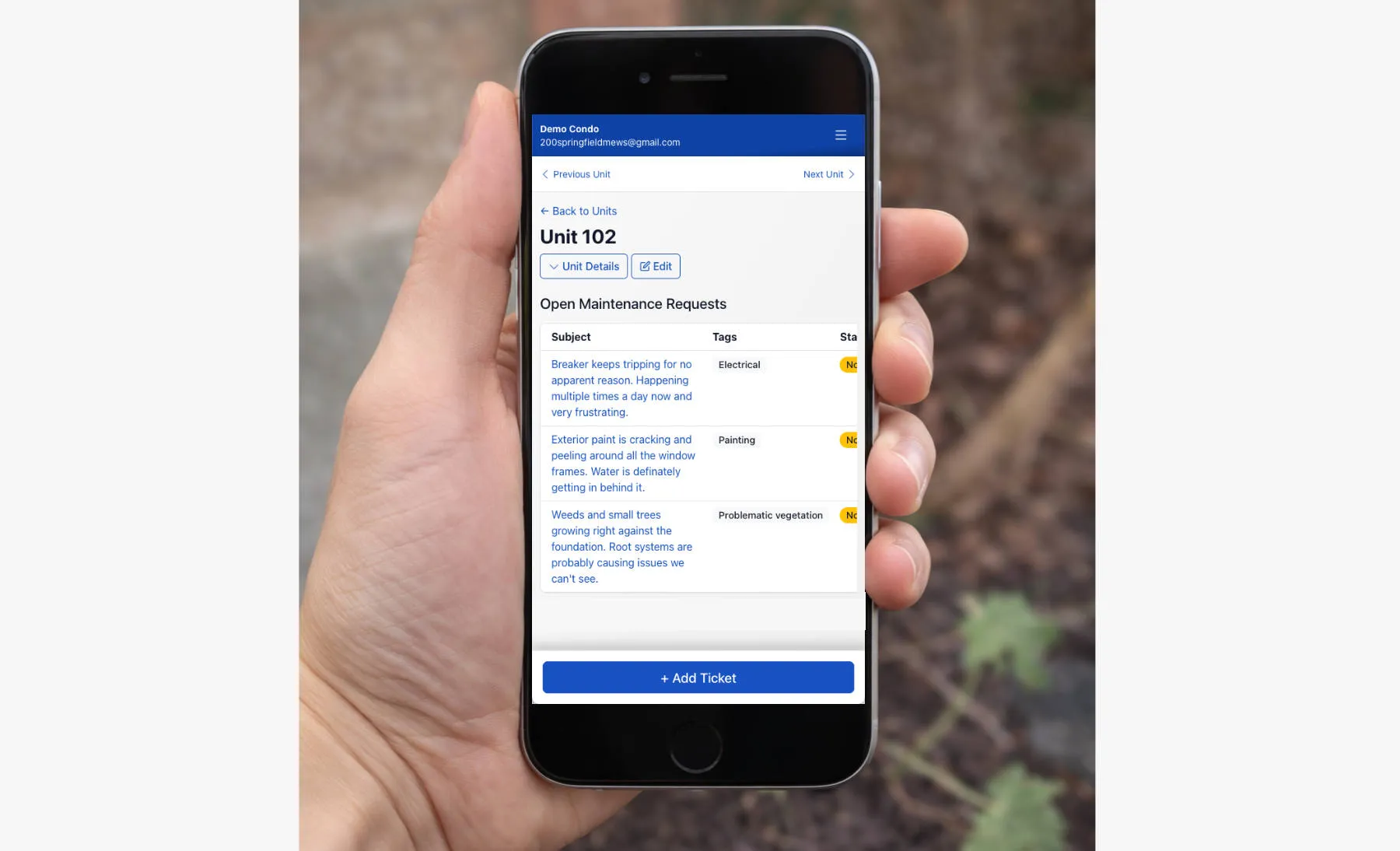 Issues viewed on mobile app